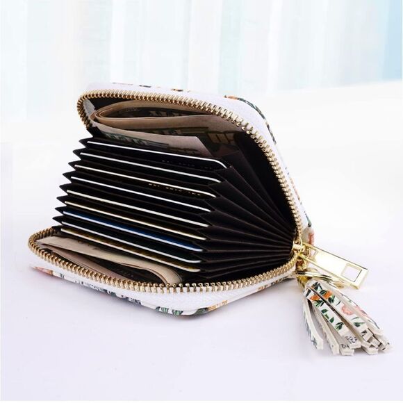 White Floral Leather Compact Wallet - Picture 3 of 4